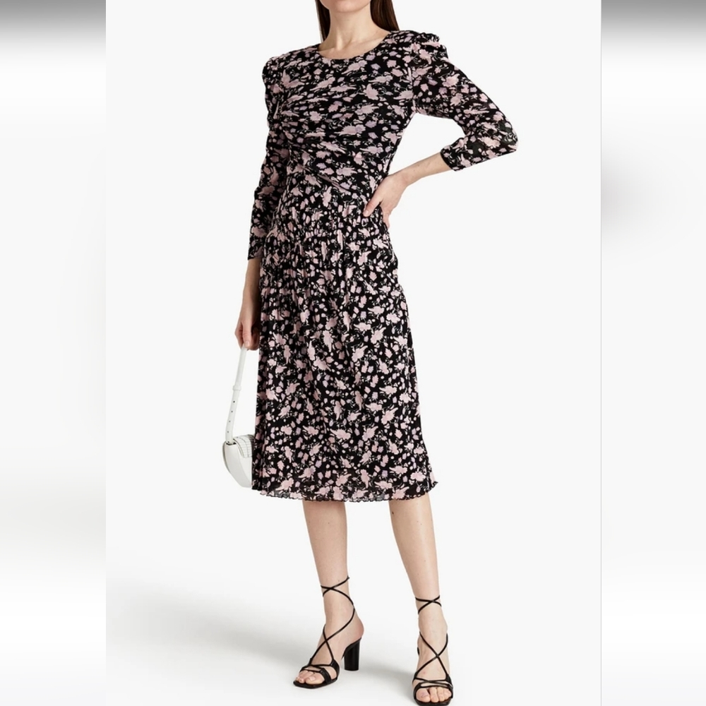 DVF Barbara reversible ruched floral-print mesh midi dress, Size XL